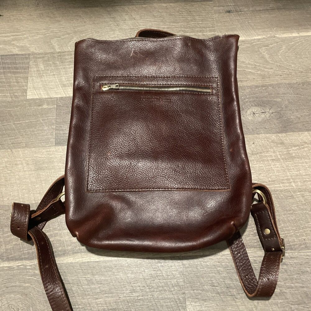 Portland Leather Goods Brown Backpack Zip Closure Outer Pockets Shoulder Strap